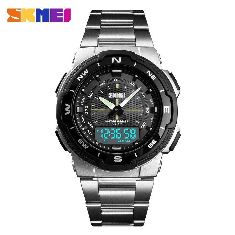 SKMEI 1370 Relógio De Pulso Com Corria De Aço Inoxidável Masculinos Digital Relógio Quartzo Esportes