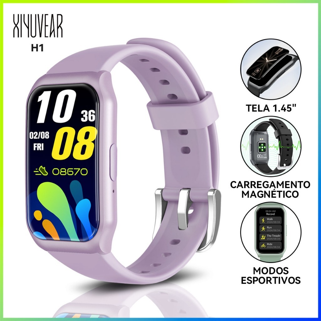 Smartwatch XiYuVear  H1 Tela 1.45" Chamada Bluetooth Monitor Cardíaco Sono Notificações Relógio Inteligente Android iOS