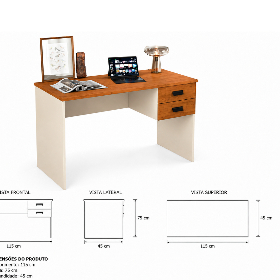 Escrivaninha Home Office Escritório Com 2 Gavetas E Corrediças Telescópicas Mesa Para Computador PC Notebook Londres · foto 2