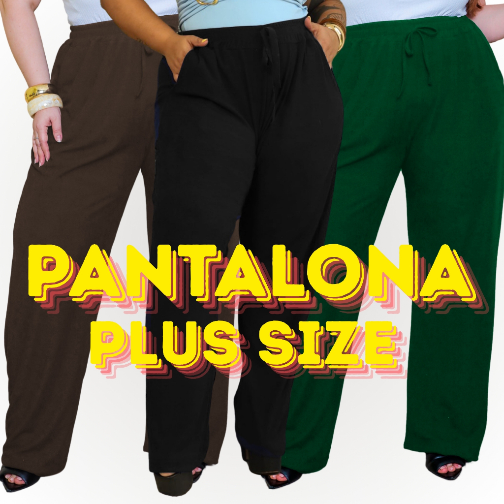 Calça Plus Size Pantalona Feminina Malha Canelada Premium Cintura G1 ao G6 Alta e Bolsos Laterais