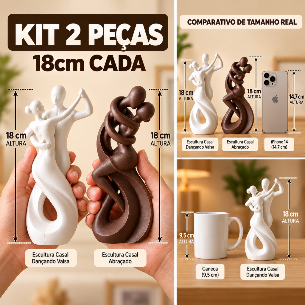 Kit 2 Esculturas Casal Dançando Decoração Moderna Estatueta Sala Quarto Aparador Rack Estante Enfeite Presente Namorados — imagem 2 de 2