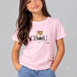 Camiseta Infantil Menina T-Shirt Feminina 100% Algodão Básica Moda Blusas Estampadas Urso Teddy Bear Fofa Tendência