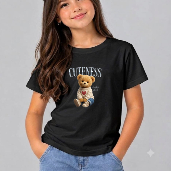 Camiseta Infantil Menina Juvenil Feminina 100% Algodão T-Shirt Estampada Urso Casual Dia a Dia Blogueirinha Estilosa