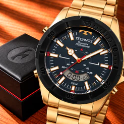 Relógio Technos Masculino Anadigi Dourado 1 Ano De Garantia
