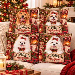 Capa Almofada Natal PET 42x42 Animais Fofos Decoração Natalina