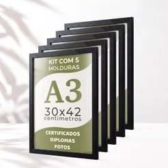 Kit 5 Molduras Para Quadro A3 30x42 Cm Moldura Quadro de Fotos Parede Quadro Certificado Diploma