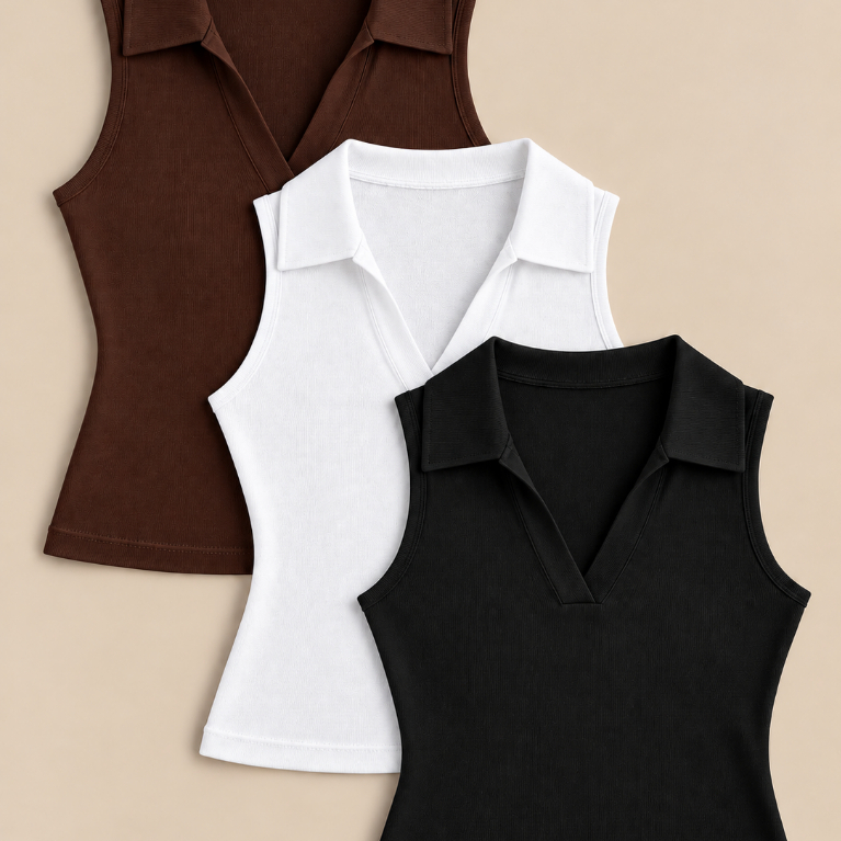 Kit 3 Regatas Feminina Gola Polo Ribana Premium Confortável