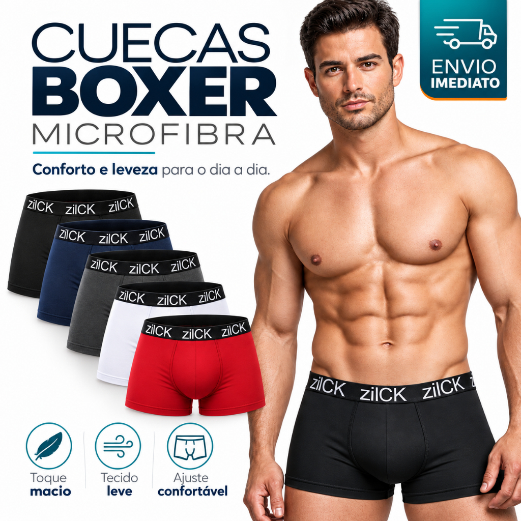 Kit 10 ou 5 Boxer Adulto Microfibra com Forro 100% Algodão Antialérgico