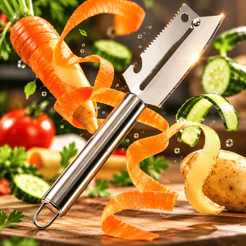 Descascador de Legumes Multifuncional em Aço Inox Descasca Corta Abre Garrafas Descamador de Peixes