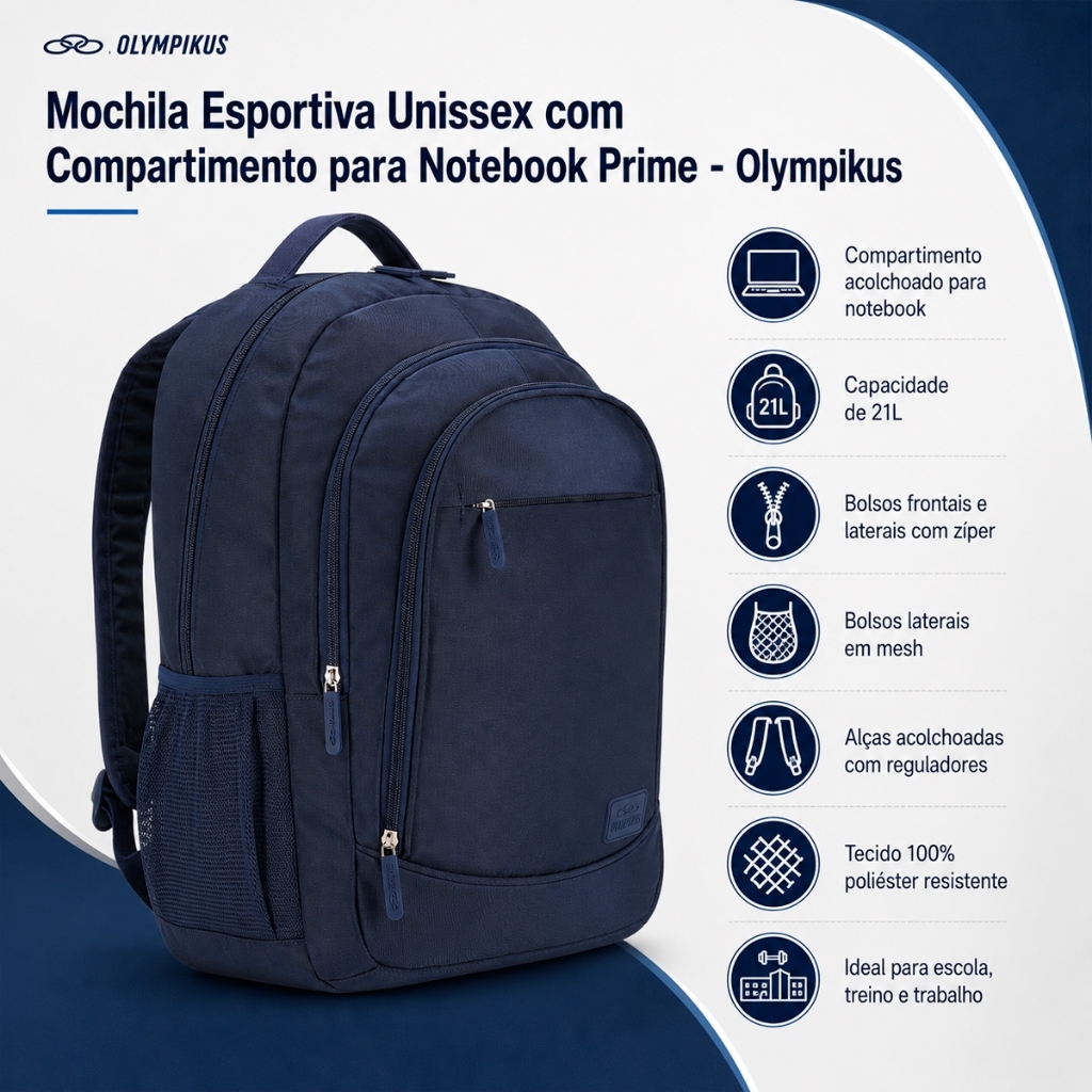 Mochila Esportiva Unissex com Compartimento para Notebook Prime OIWB241803 - Olympikus