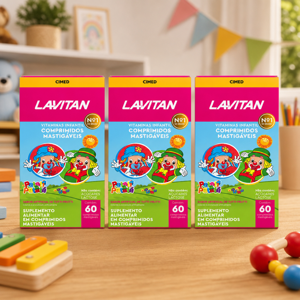 Kit 3x Vitaminas Infantis Lavitan Kids Patati Patatá 60 Comprimidos Mastigáveis Sabor Tutti-Frutti
