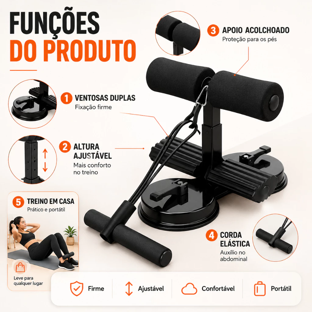 Aparelho Abdominal Ventosa Unissex Fitness Auxiliar Equipamento Treino em Casa Dispositivo Pé Fixo — imagem 1