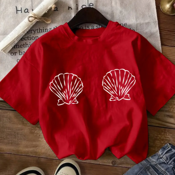 Camiseta Feminina Conchas Moderna Blusa 1005 Algodão Estilosa e Confortável