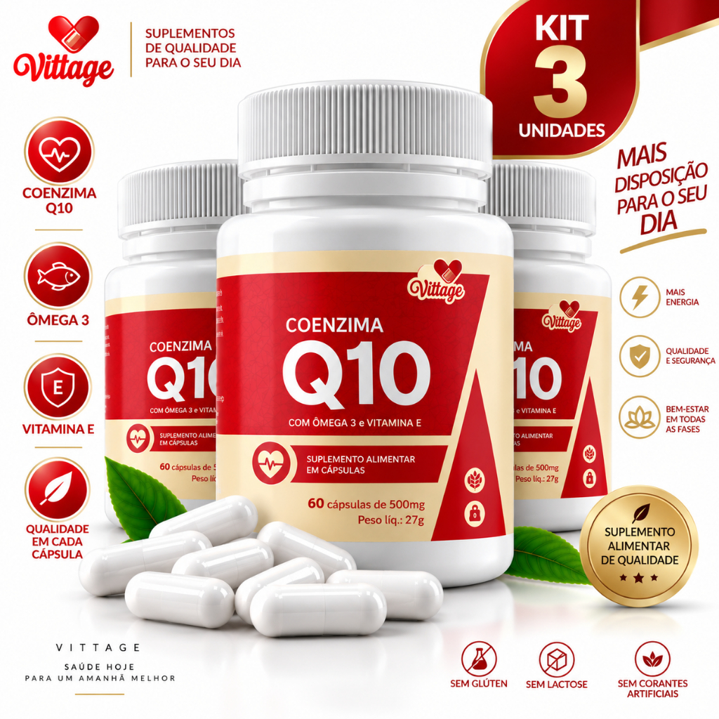Kit 3 Coenzima Q10 Vittage Omega 3 Vita