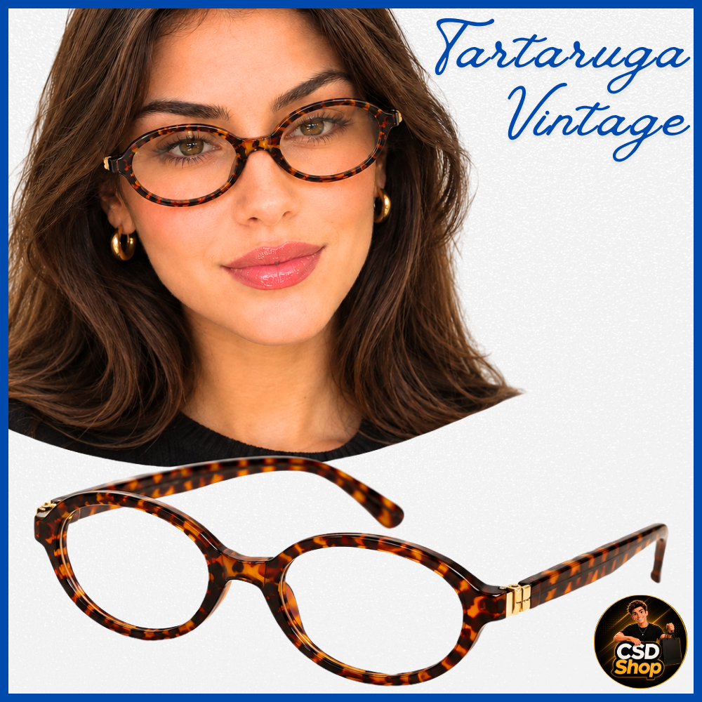 Óculos Armação de Grau Oval Feminino Tartaruga Vintage