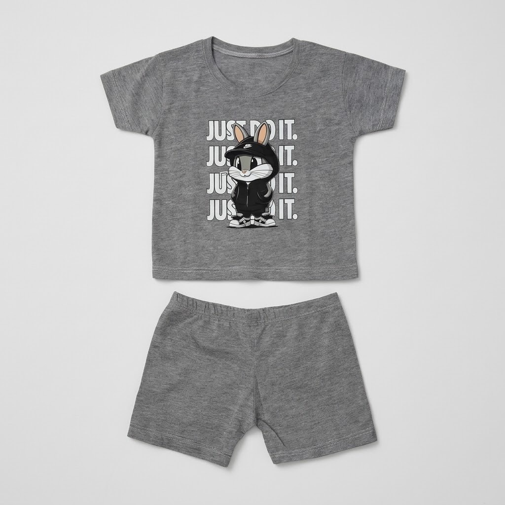 Conjunto Bebê Pernalonga Camiseta e Bermuda Cinza Roupa Infantil Masculina Confortavel