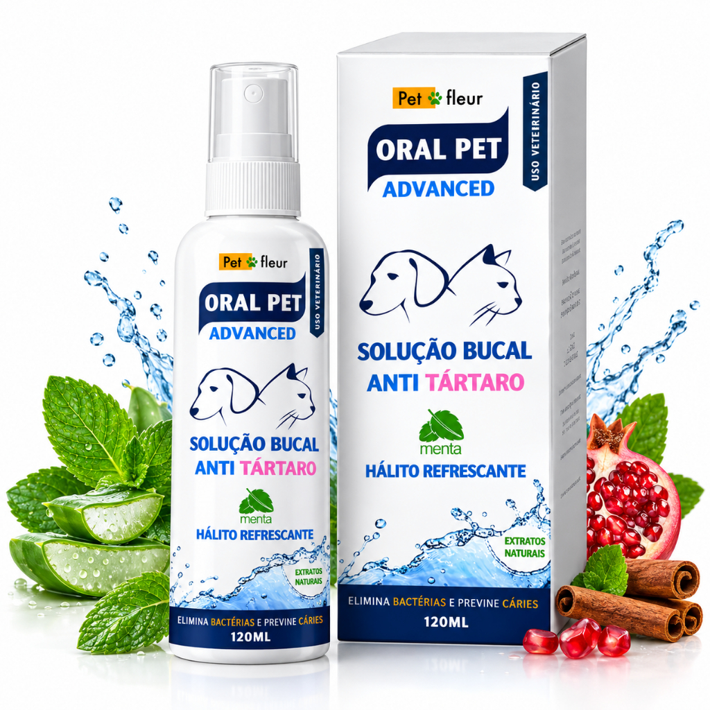 Spray Mau Hálito e Anti Tártaro Higiene Dental  Bucal Cas e Gatos Petfleur 120ml