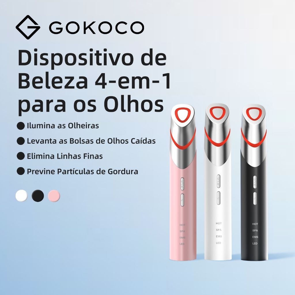 GOKOCO Massageador para Olhos 4 em 1 com EMS, LED, Compressa Quente e Vibração, Recarregável USB-C