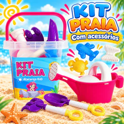 Kit Praia Baldinho de Praia Infantil Sereia Balde Pá Rastelo Forminhas Regador