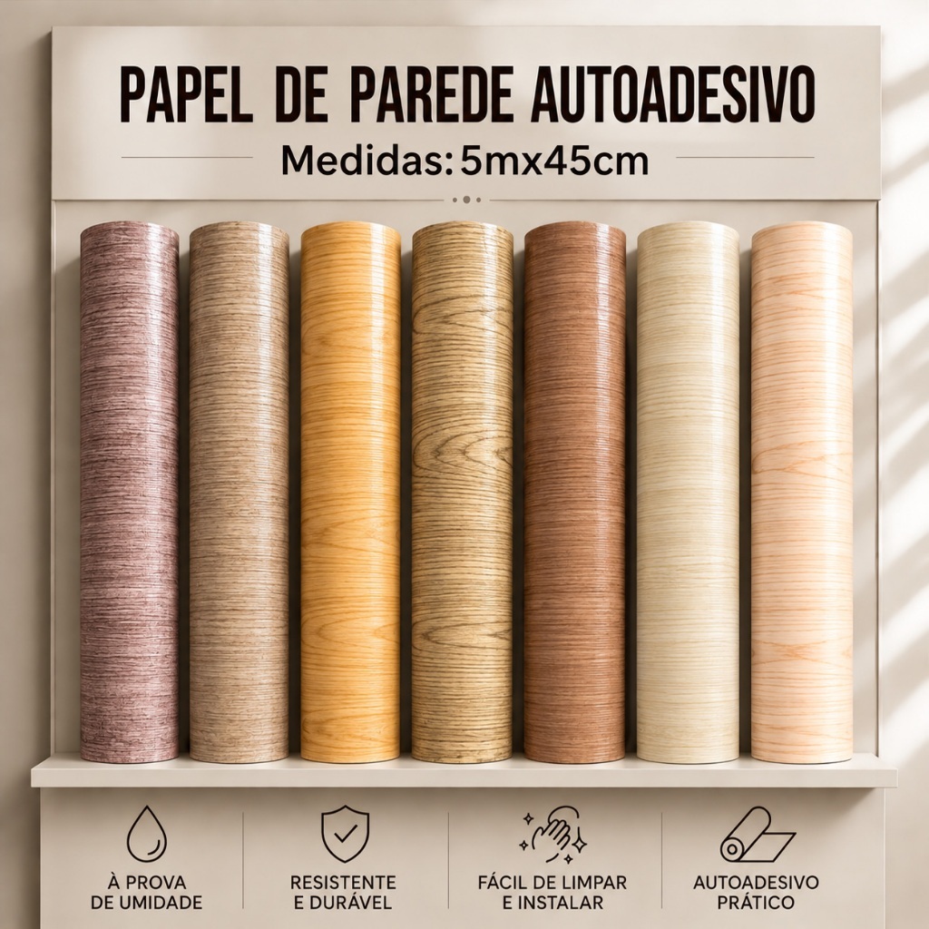 Papel Contact Adesivo Madeira Rolo Envelopamento Móveis