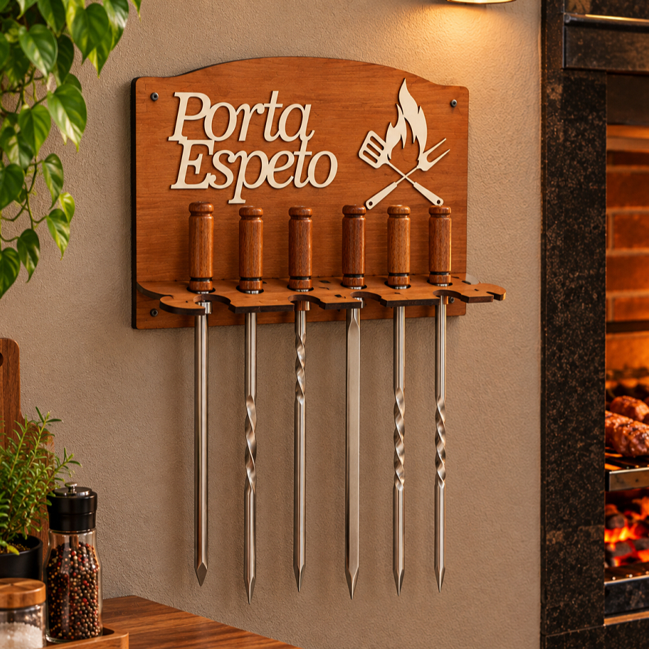 Porta Espeto De Mdf Para Churrasco Churrasqueira Decorativo Suporte
