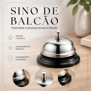 Sino de Mesa Sinaleta Metal Para Balcão Hotel Bar Cozinha Recepção Comercio Pizzaria Lojas Campainha