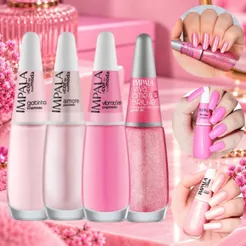 Kit Esmaltes Impala Tons Rosa com Glitter Perolado Manicure