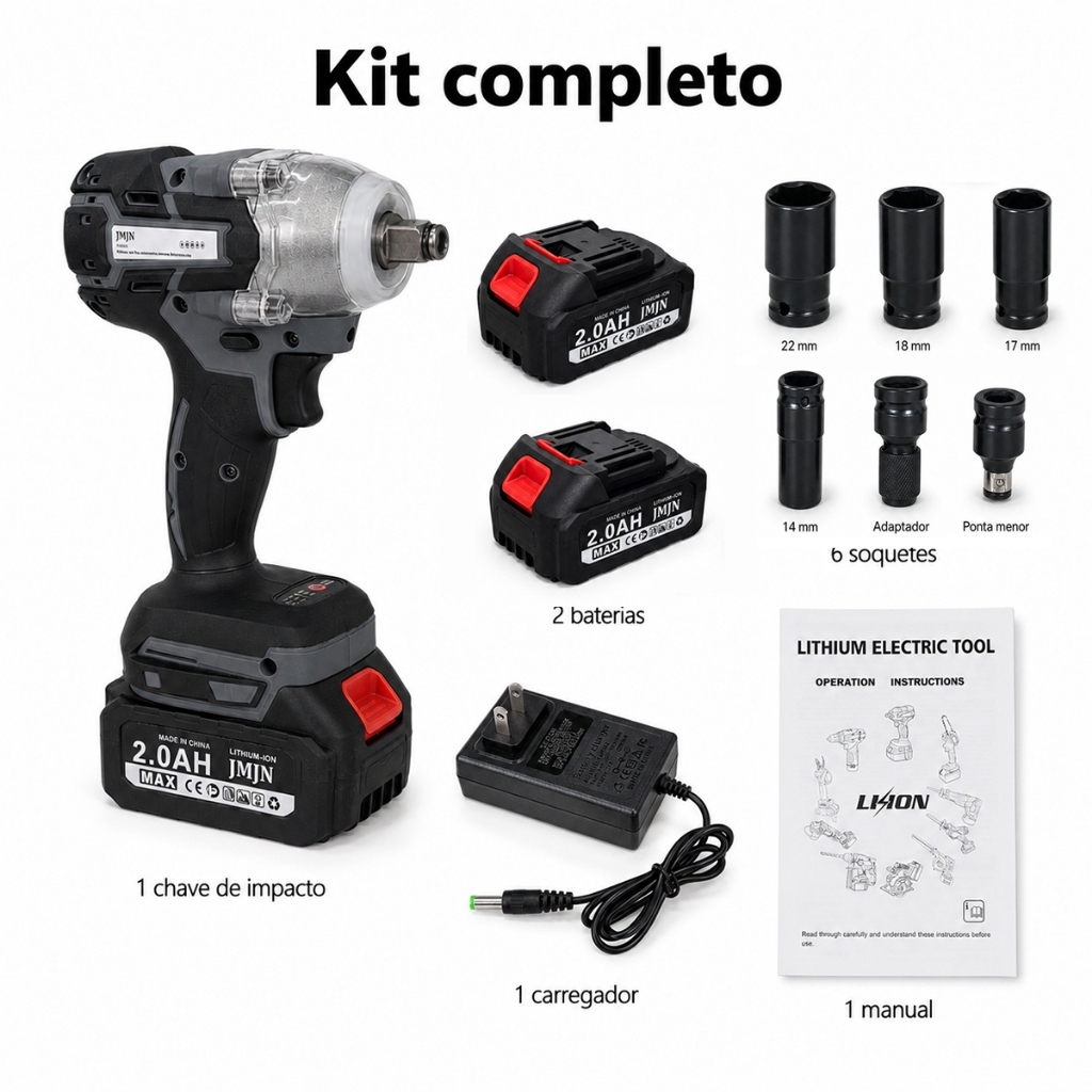 JMJN Chave de Impacto 48V Brushless Sem Fio 2 Baterias Maleta Soquetes e Carregador · foto 2