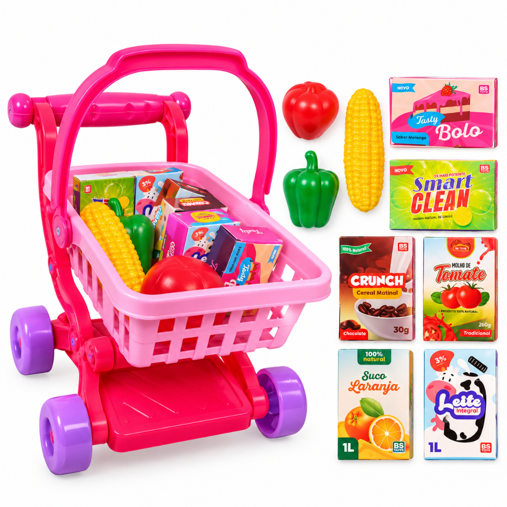 Carrinho de Supermercado Infantil com Frutinhas e Caixinhas