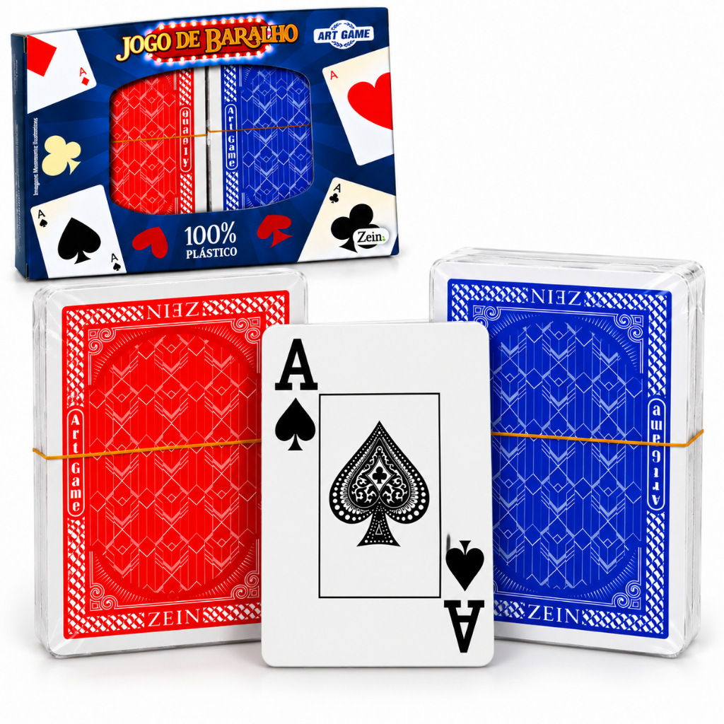 Kit 2 Baralhos 100% Plástico 54 Cartas Cada Baralho Poker Truco Canastra Resistente À Água