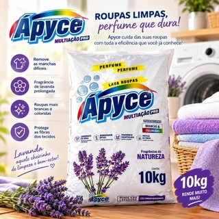 Lava Roupas Sabão em Pó Ápice Multiação Pro Limpeza Total Lavanda 10kg Rende 125 Lavagens Eficientes