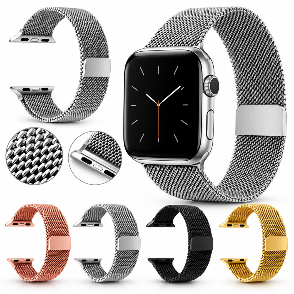 Pulseira Milanese para Smartwatch (42mm-44mm) Loop em Aço e Silicone, Elegante e Confortável
