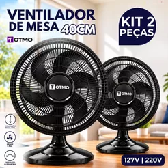 Kit 2 Ventiladores Mesa 40cm 127V/220V Portátil 6 Pás 3 Velocidades Inclinável 126W OTMO