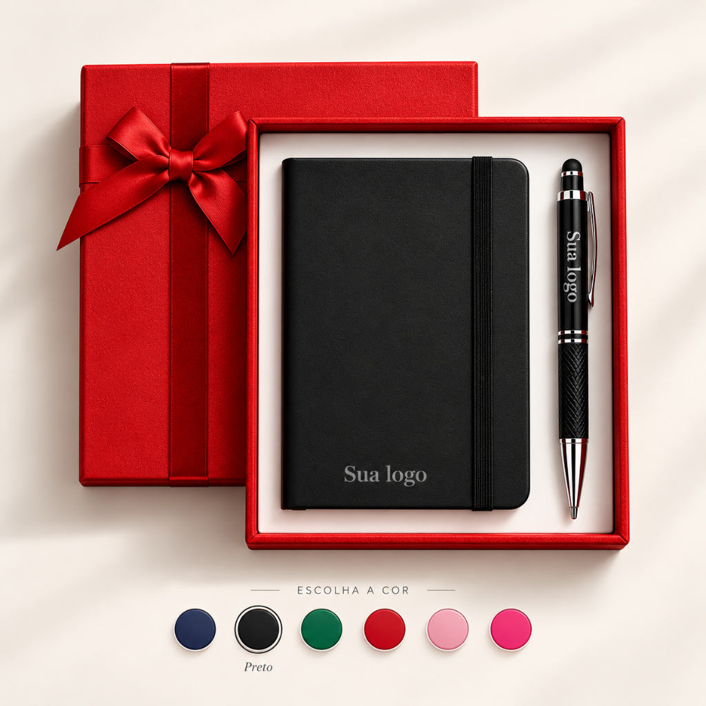 Kit Presente com Bloco Personalizado + Caneta com Nome + Caixa Elegante – Brinde ou Presente Agenda