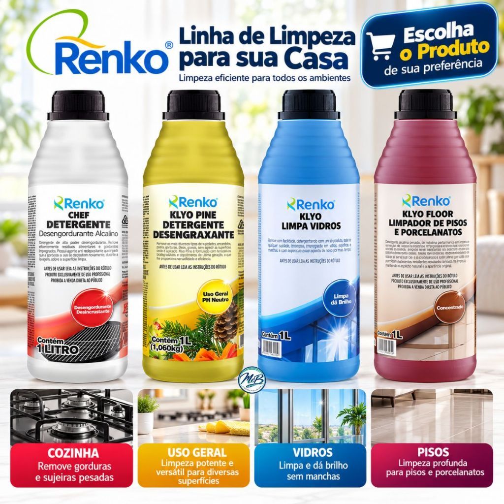 Linha Renko Limpeza Completa da Casa – Pisos, Banheiro, Cozinha e Roupas