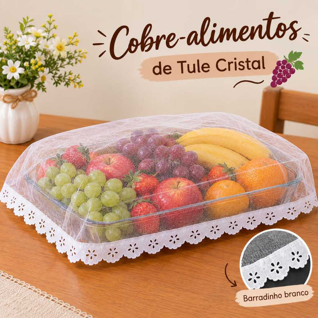 Cobre Alimento Tule Cristal Barradinho 70x70cm protege alimentos - Grande - Proteja seus alimentos