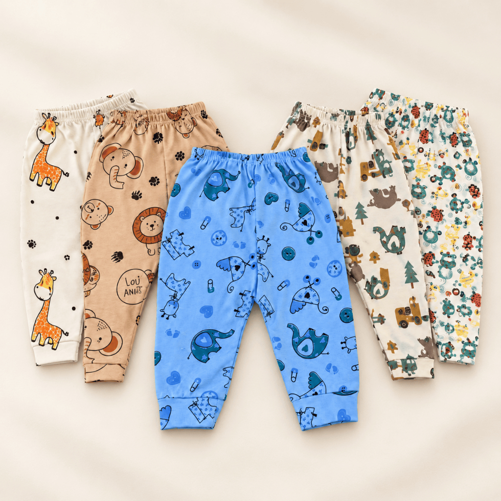 Kit 5 Mijão Calça Bebê em Malha Estampada 100% Algodão - Liso (RN/P/M/G)