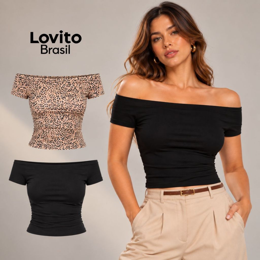 Lovito Kit 2 Blusas Ombro a Ombro Feminina TEB1298BRL1328