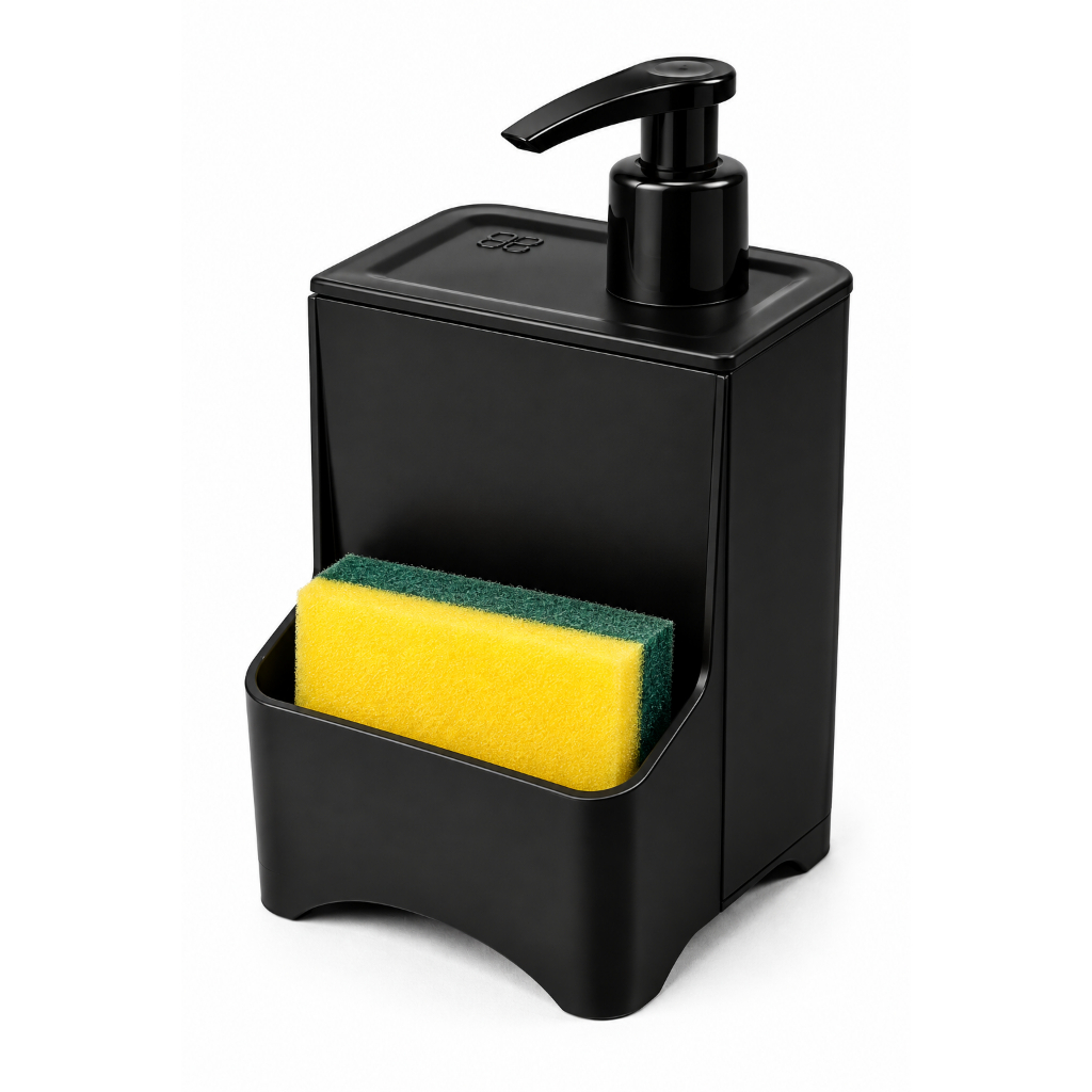 Dispenser Porta Detergente CAMPEÃO DE VENDAS Esponja Com Bico Dosador Preto 600 ml
