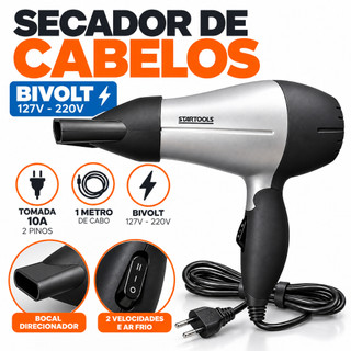 Secador De Cabelo Portátil 1200W Bivolt Manual Dobrável Compacto Cinza 2 Velocidades Viag…