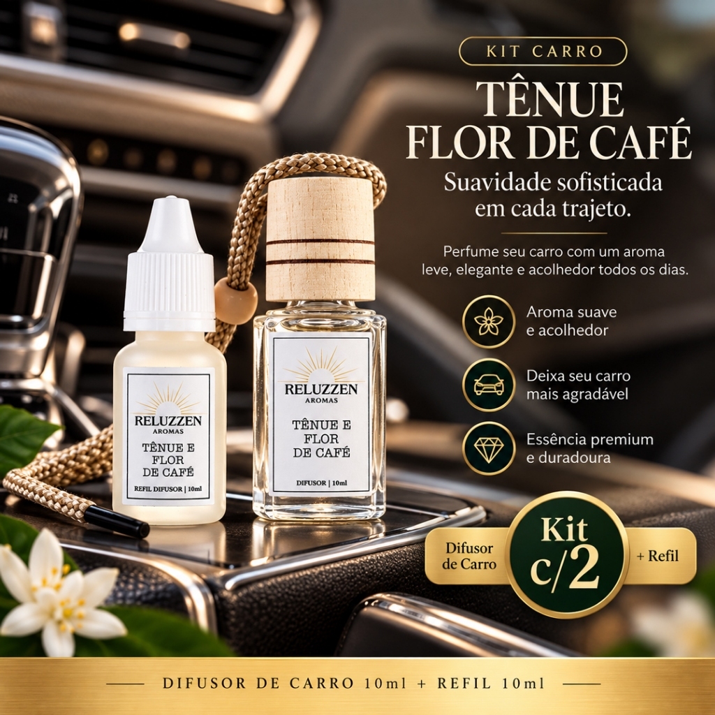 Kit Cheirinho para Carro Tênue Flor de Café Aromatizador Automotivo Difusor com Refil Retrovisor