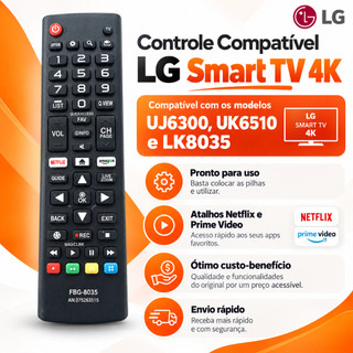 Controle lg Tv Smart 4k . Uj6300 Uk6510 E Lk 8035 Netflix Amazon - Nfe tdd compativel