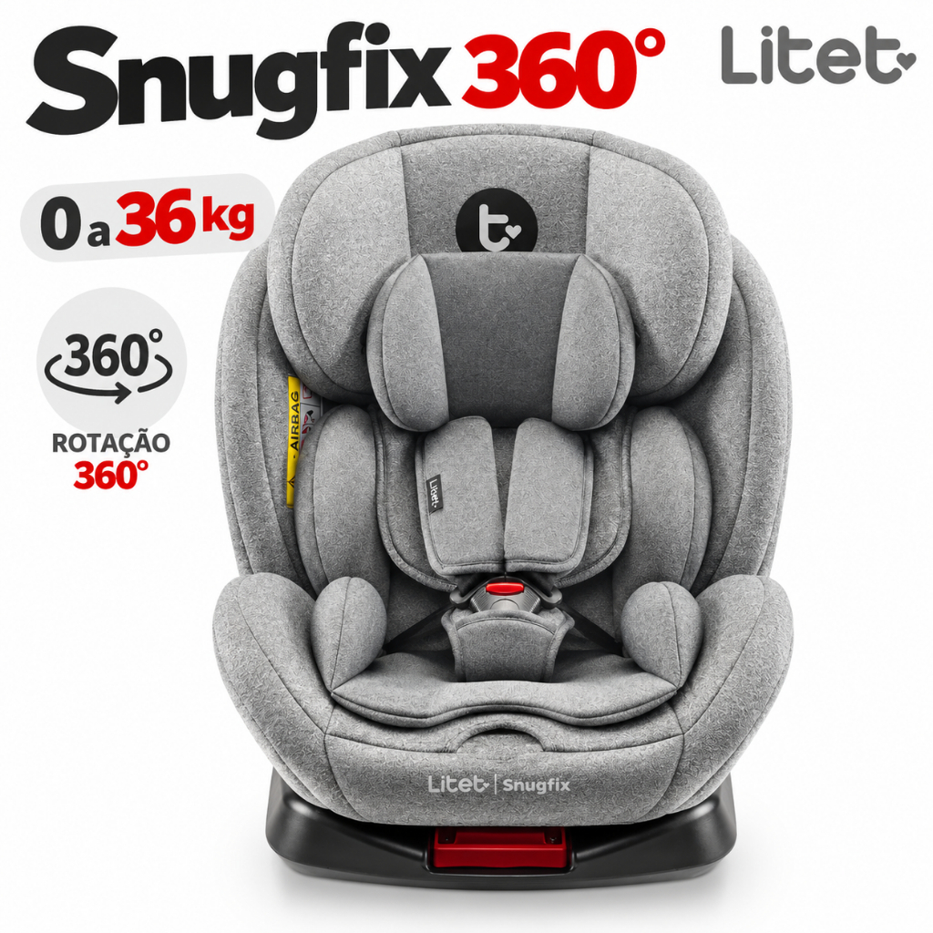 Cadeirinha Infantil para Carro 0 a 36kg Isofix Rotação 360° Snugfix Cinza - Litet