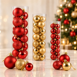 Kit Bolas de Natal Vermelho Dourado Decoração Premium para Árvore Enfeites Natalinos