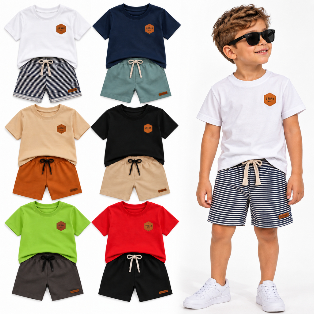 Kit Conjunto Infantil Menino do 2 ao 12 Anos | Roupa Infantil Menino Camiseta Algodão + Bermuda Moletinho