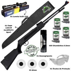 CARABINA DE PRESSÃO SPRING BLACK ARTEMIS 5.5MM MOLA POLÍMERO + ALVO + CHUMBINHO + ACESSÓRIOS