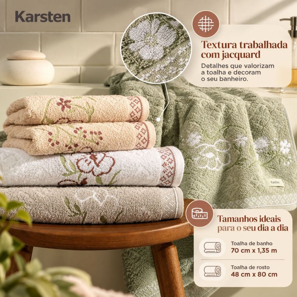 Kit 2 Toalhas De Banho Karsten 100% Algodão Grossa Yuna Excelente Absorção 430g/m² Floral · foto 2