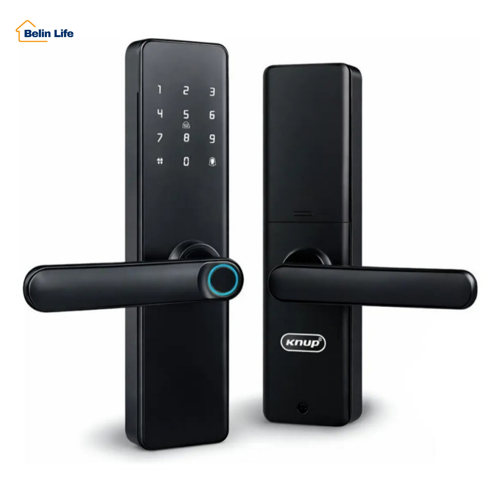 Fechadura Digital Knup KP-CA620 Wi-Fi Tuya Biométrica Senha Cartão Chave para Portas 35-120mm