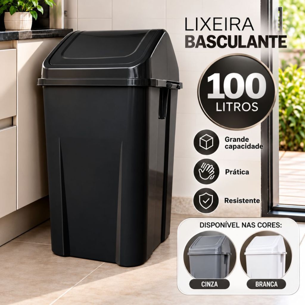 Lixeira 100L Basculante Vai e Vem – Reforçada e Resistente para Coleta Seletiva e Recicláveis