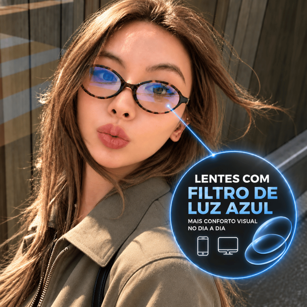 Óculos Armação Oval Miu Retrô Feminina Acetato Com Filtro Luz Azul Proteção Blogueira Leve Super Confortável Premium